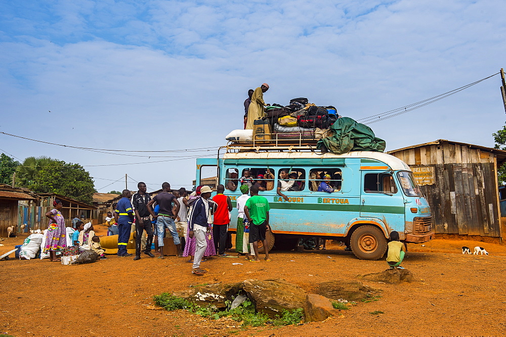 Fully loaded local bus in Libongo, deep in the jungle of Cameroon, Africa