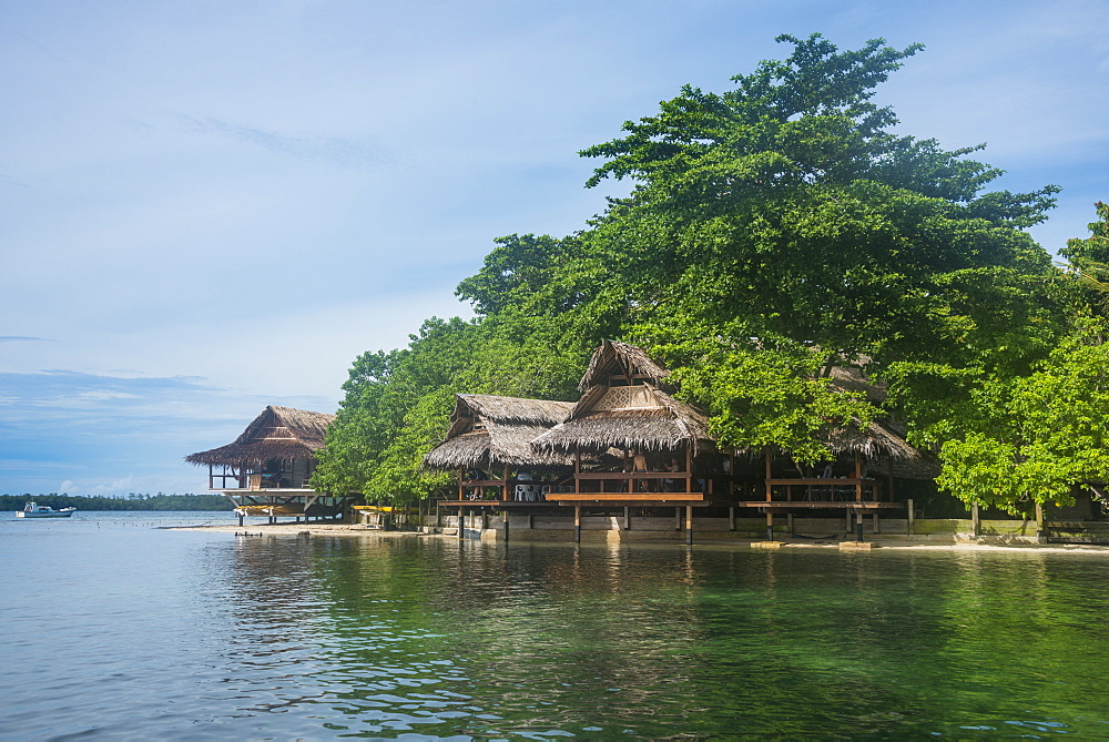 Traditionally built huts in the Nusa Island retreat, Kavieng, New Ireland, Papua New Guinea, Pacific