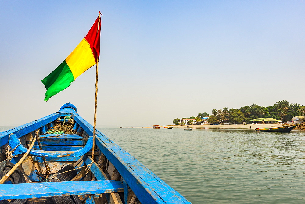 Guinean flag on a boat, Conakry, Republic of Guinea, West Africa, Africa