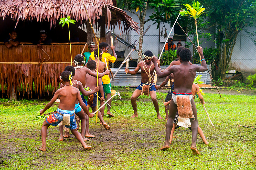 Young people practicing traditional dance, Manus Island, Admiralty Islands, Papua New Guinea, Pacific