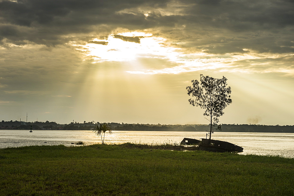 Sunset over the Maroni River, Saint Laurent du Maroni, French Guiana, Department of France, South America