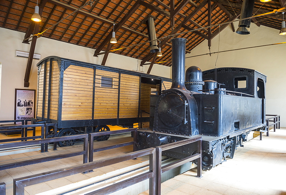 Old locomotive in the Hijaz railway station of Tabuk, Saudi Arabia, Middle East