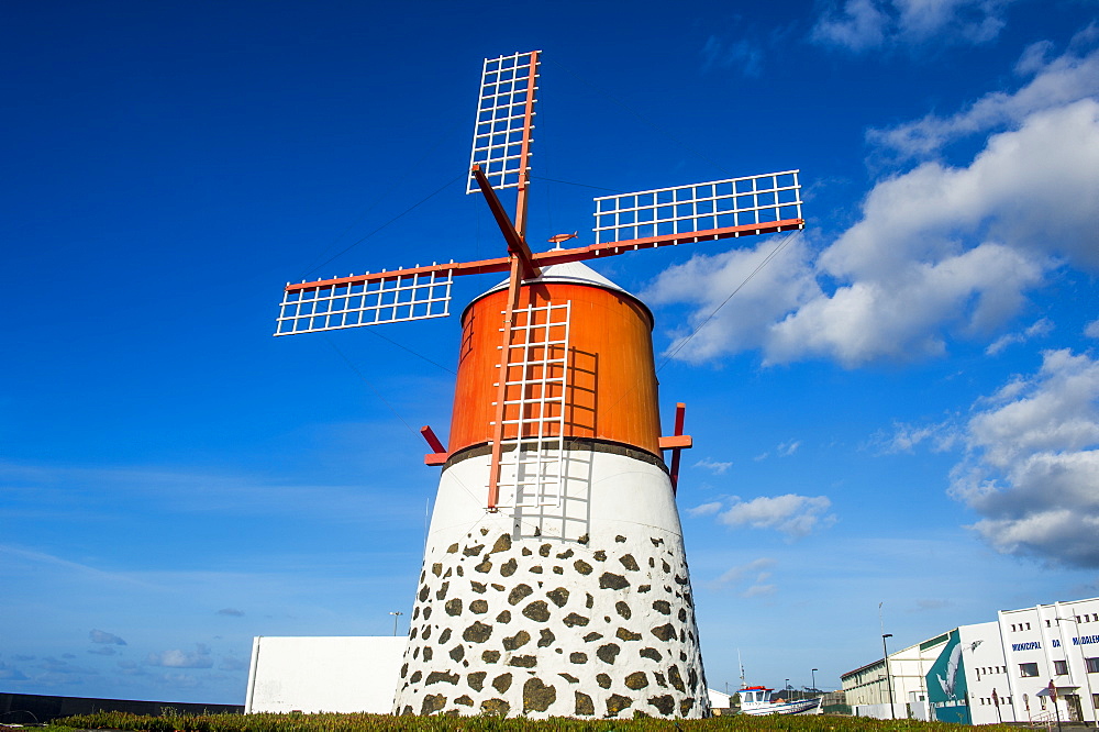 Restored windmill in Madalena, Island of Pico, Azores, Portugal, Atlantic, Europe