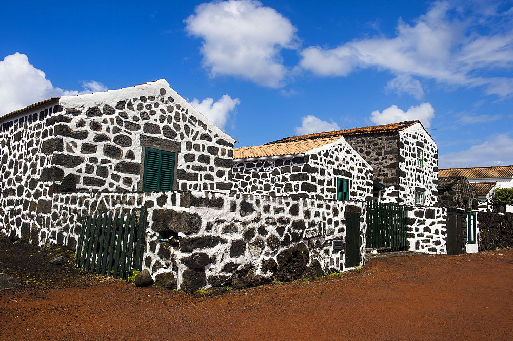 Painted lava stone houses in Lajido, Island of Pico, Azores, Portugal, Atlantic, Europe