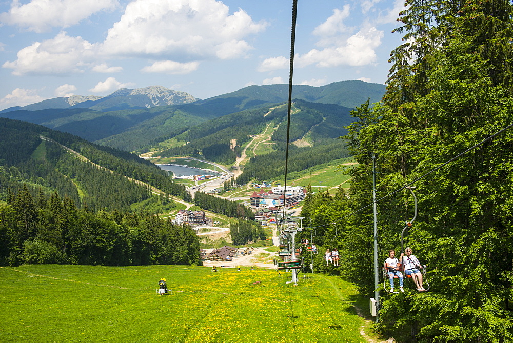 View over the Bukovel ski resort, Carpathian Mountains, Ukraine, Europe