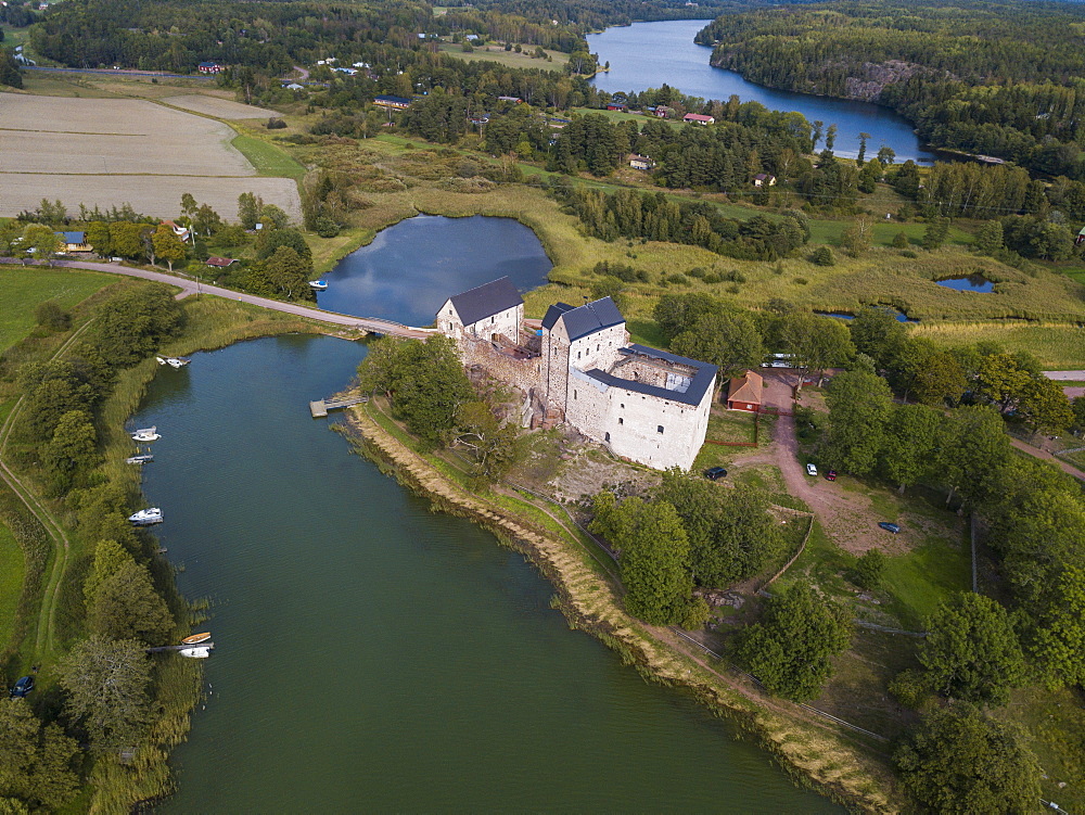 Aerial of Kastelholm Castle, Aland, Finland, Europe