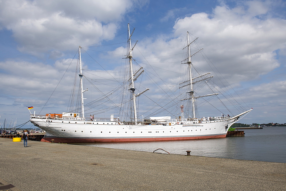 Gorch Fock German three-mast barque, the Hanseatic town of Stralsund, UNESCO World Heritage Site, Mecklenburg-Vorpommern, Germany, Europe