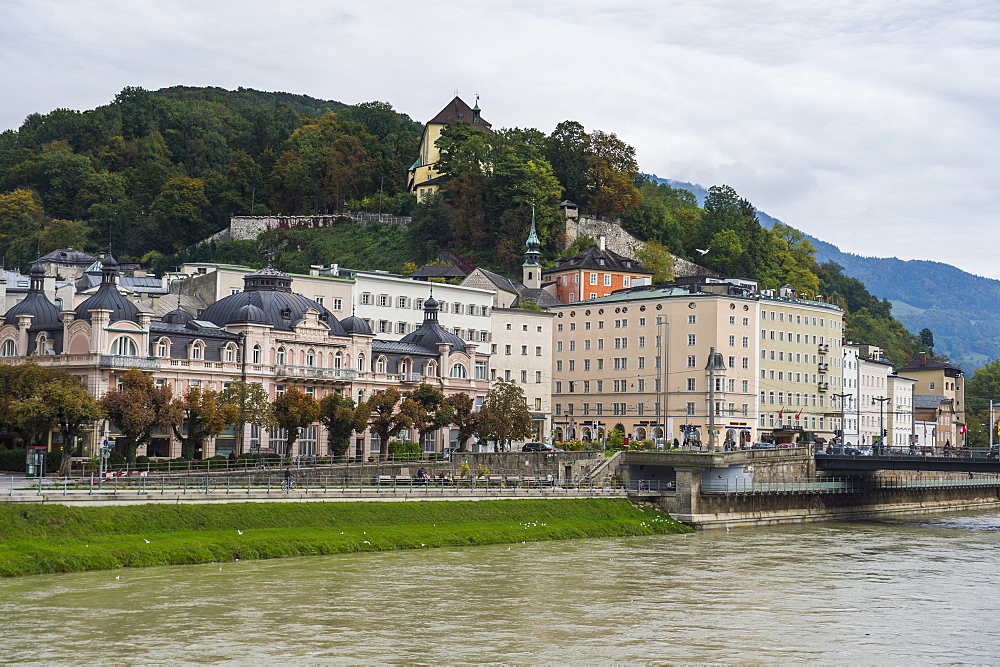 View over Salzburg and the Salzach River, Salzburg, Austria, Europe