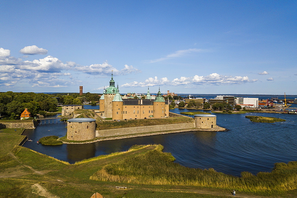 Aerial of Kalmar Castle, Kalmar, Sweden, Scandinavia, Europe