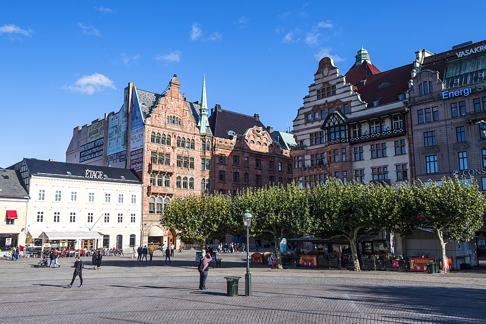 Historical houses, Stortorget, large central square of Malmo, Sweden, Scandinavia, Europe