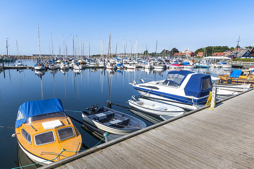 Small ship harbour, historic town of Ystad, Sweden, Scandinavia, Europe