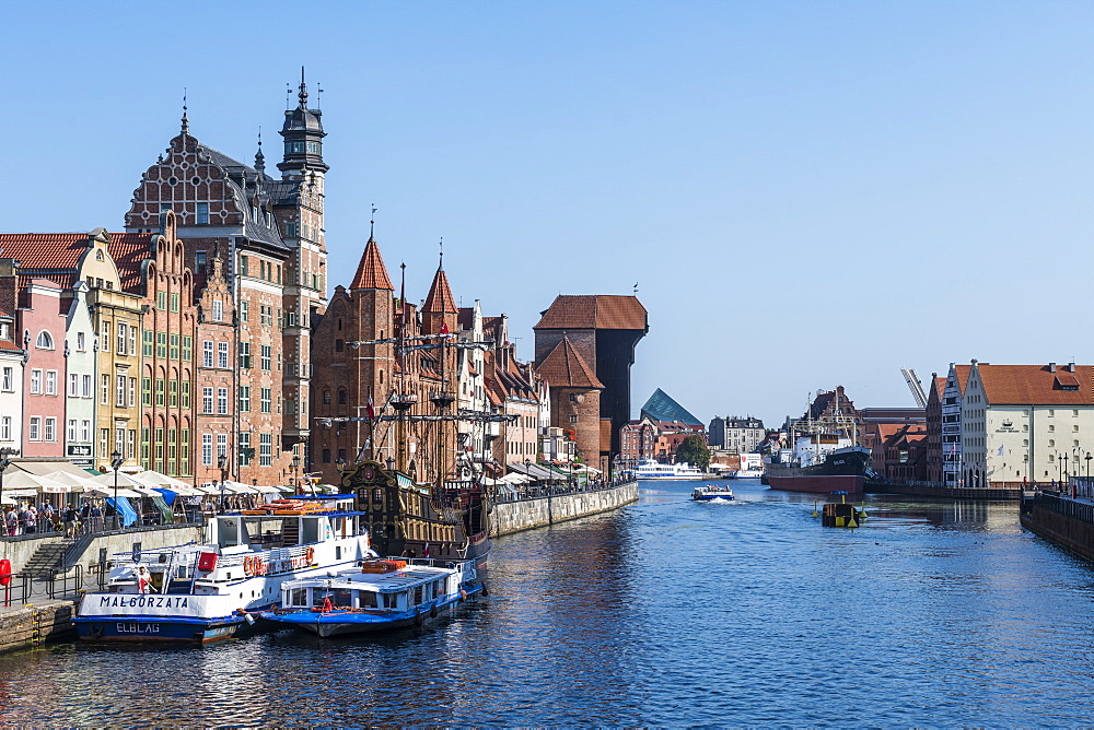 Hanseatic League houses on the Motlawa River, Gdansk. Poland, Europe