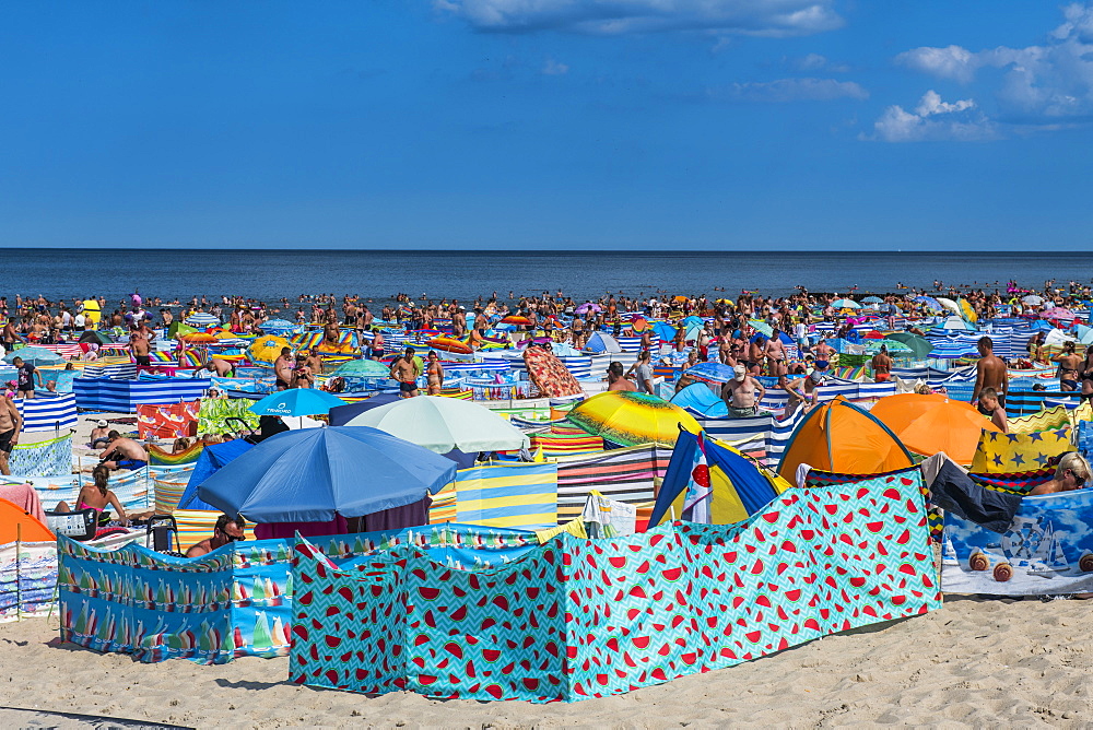 Very busy beach in Leba, Baltic Sea, Poland, Europe