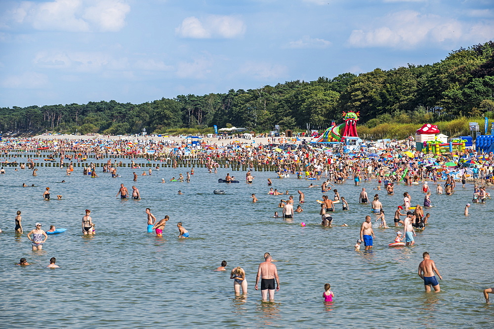 Busy beach in Ustka, Baltic Sea, Poland, Europe