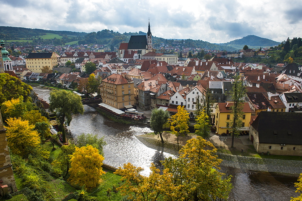 View over Cesky Krumlov and the Vltava River, Czech Republic, Europe