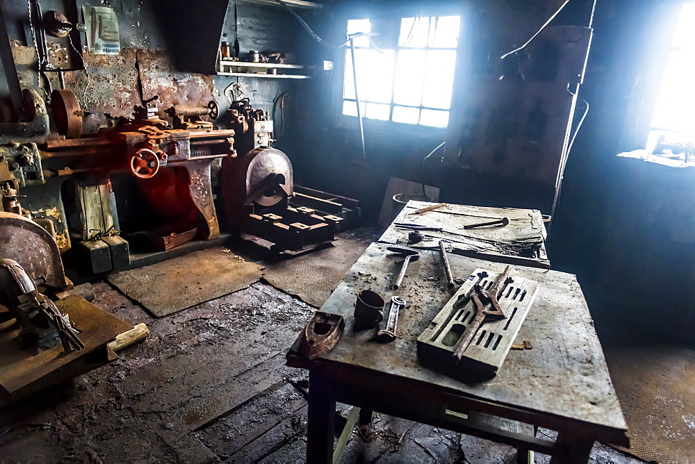 Historical workplace in the meteorological station Sedov in Tikhaya Bay on Hooker island, Franz Josef Land archipelago, Arkhangelsk Oblast, Arctic, Russia, Europe