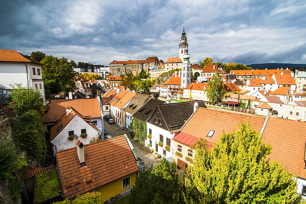 View over the city, UNESCO World Heritage Site, Cesky Krumlov, Czech Republic, Europe