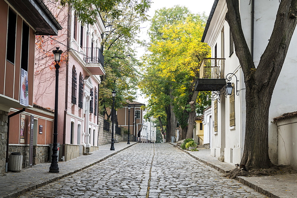 Cobbled streets in the old Town, Plovdiv, Bulgaria, Europe