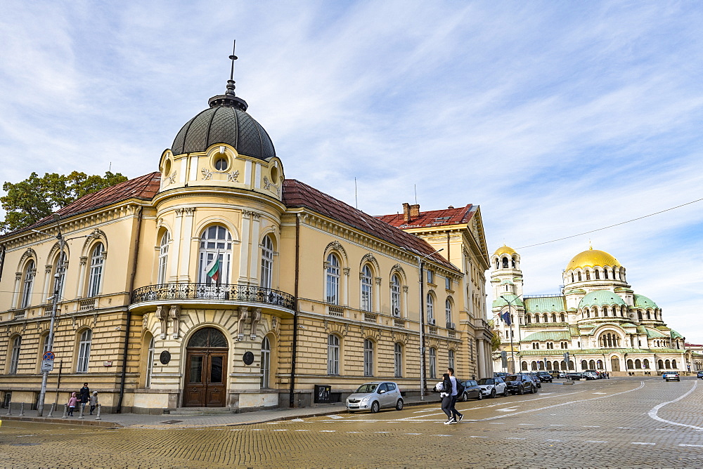 Library of Bulgarian Academy of Sciences with Nevsky Cathedral, Sofia, Bulgaria, Europe