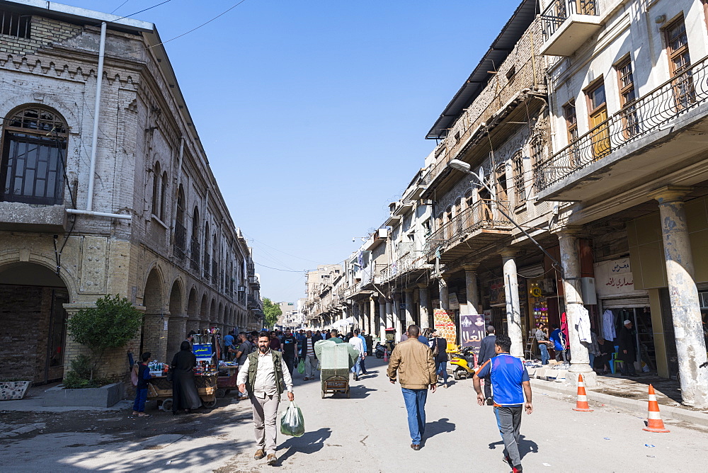 Historic colonial buildings, Al Rasheed Street, Baghdad, Iraq, Middle East