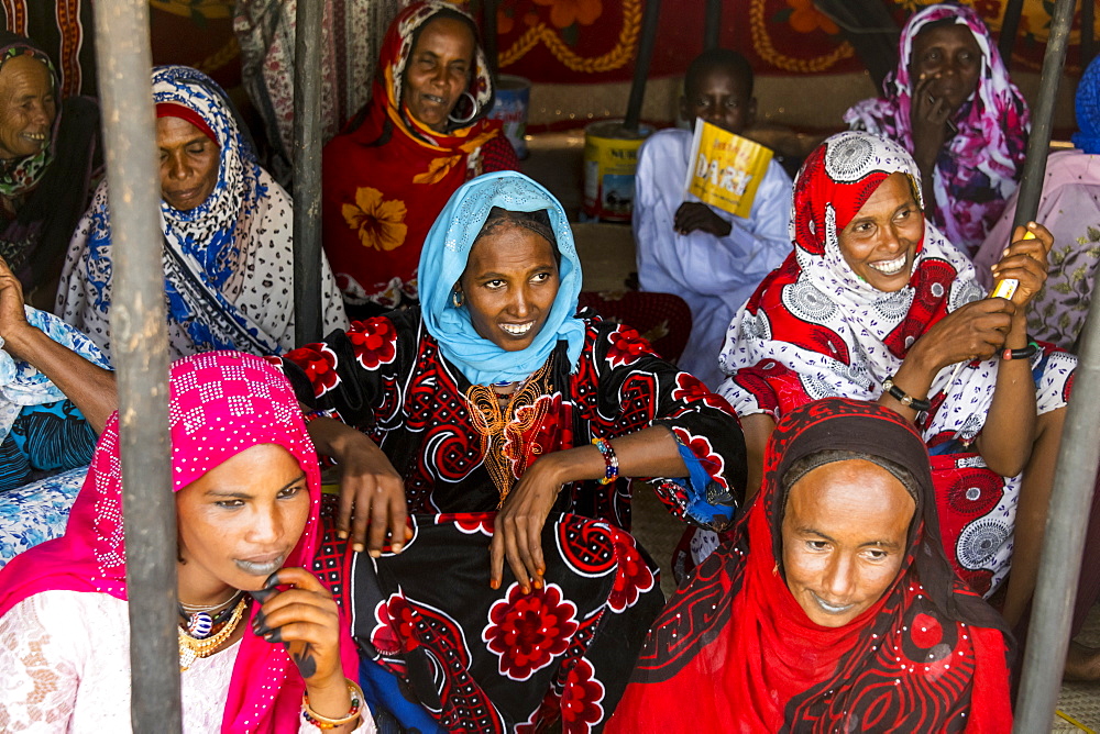 Very colourful dressed Toubou women, tribal festival, Place de la Nation, N'Djamena, Chad, Africa