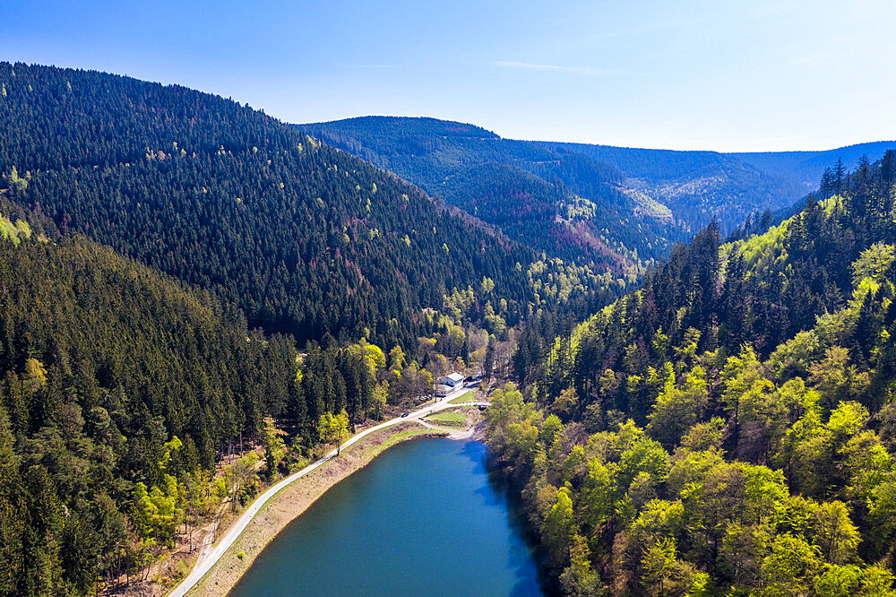 The Upper Harz Water Regale, taken by drone, UNESCO World Heritage Site, Goslar, Lower Saxony, Germany, Europe