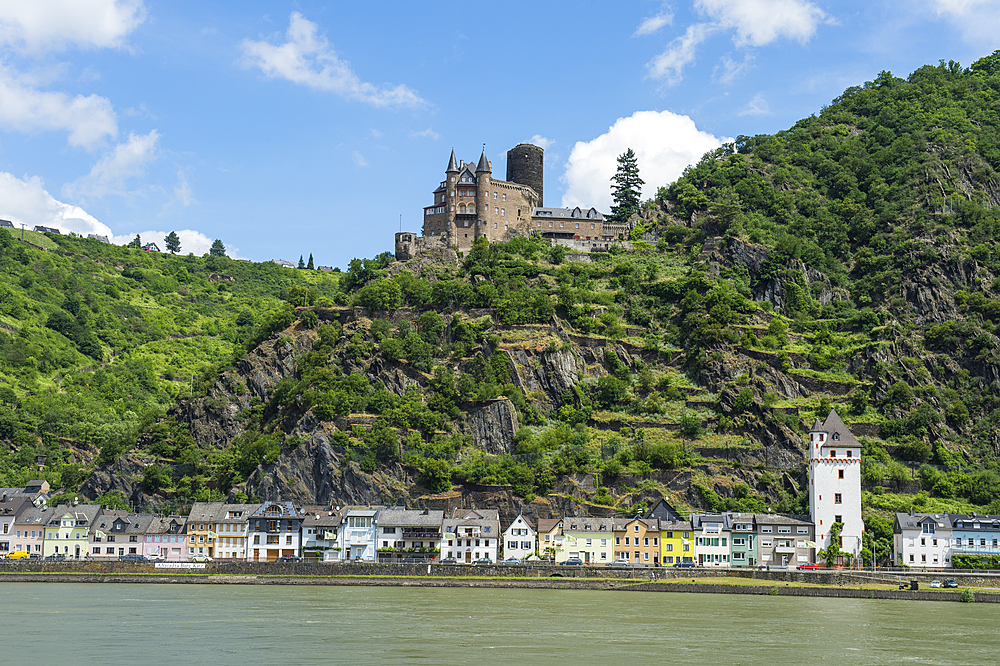 Castle Katz overlooking the Rhine and St. Goar, UNESCO World Heritage Site, Middle Rhine valley, Rhineland-Palatinate, Germany, Europe