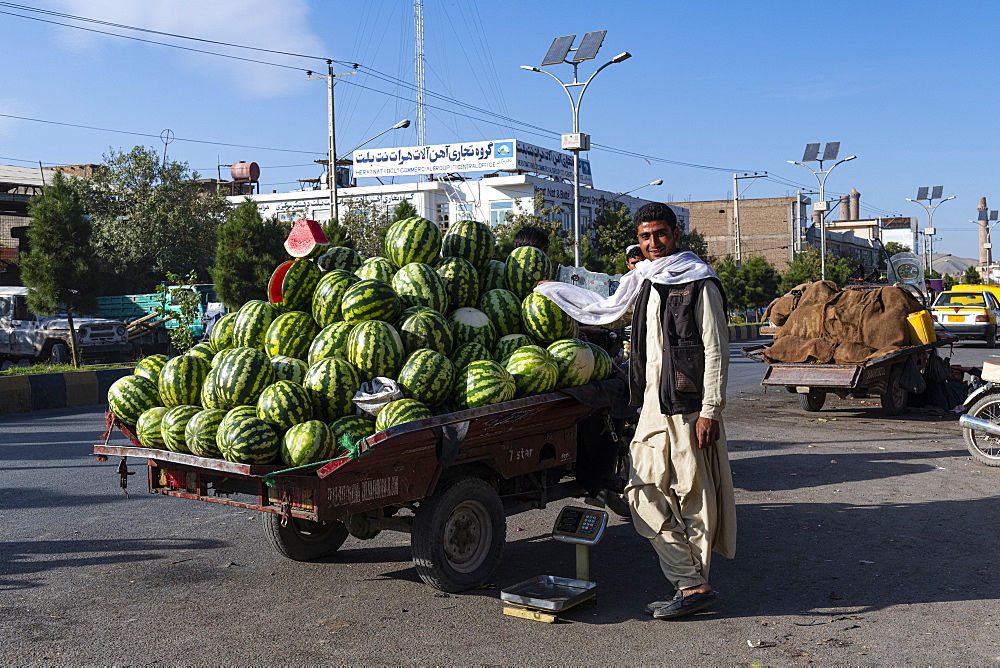 Man selling water melons, Herat, Afghanistan, Asia