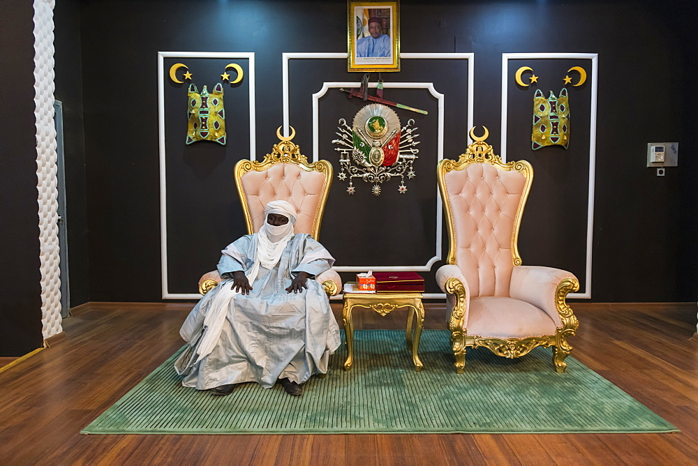 Sultan of Agadez on his throne in his palace, UNESCO World Heritage Site, Agadez, Niger, West Africa, Africa