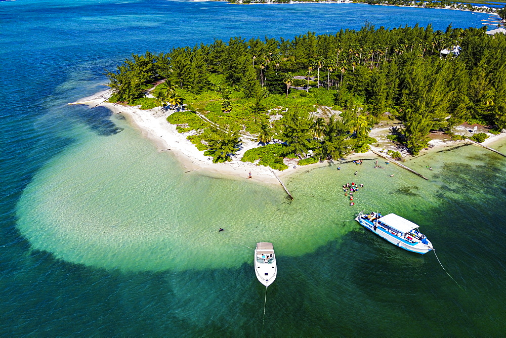 Aerial by drone of Starfish Point on Water Cay, Grand Cayman, Cayman Islands, Caribbean, Central America