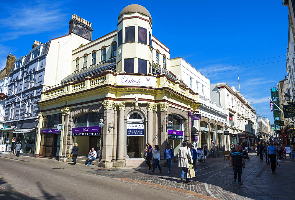 Pedestrian zone in St. Helier, Jersey, Channel Islands, United Kingdom, Europe