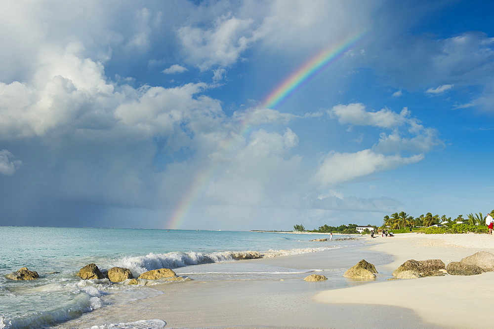 Rainbow over world famous Grace Bay beach, Providenciales, Turks and Caicos, Caribbean, Central America