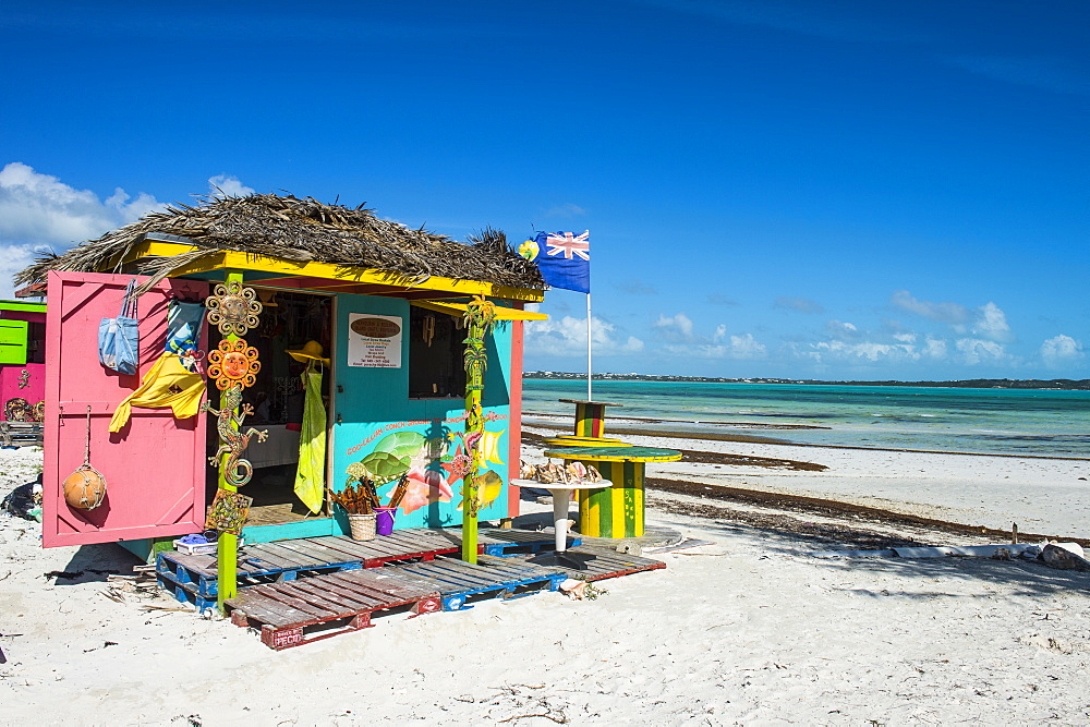 Colourful shop on Five Cay beach, Providenciales, Turks and Caicos, Caribbean, Central America