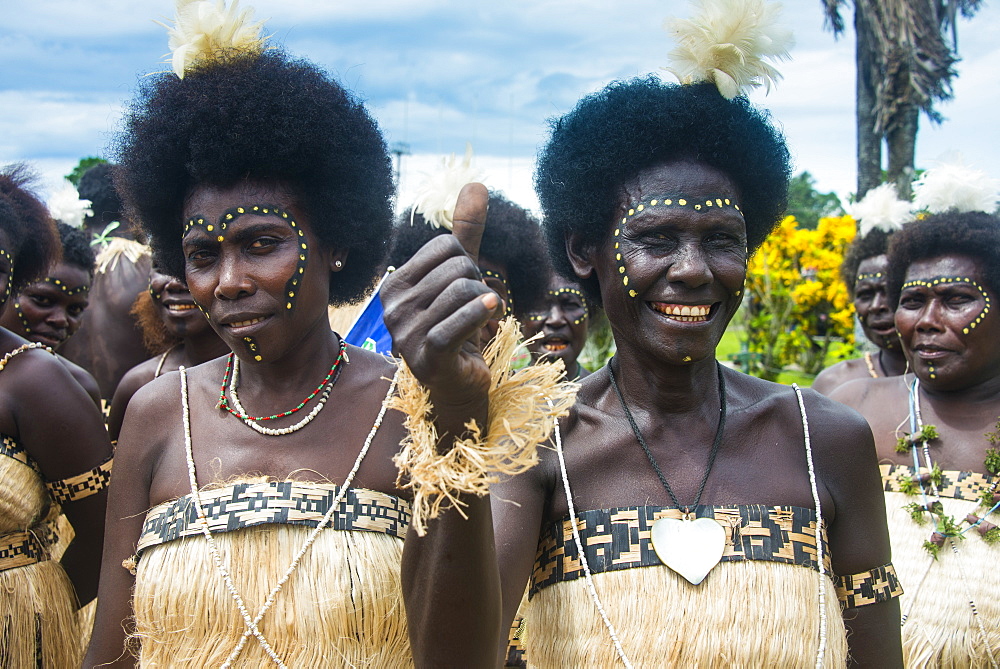 Traditionally dressed women from a Bamboo band in Buka, Bougainville, Papua New Guinea, Pacific