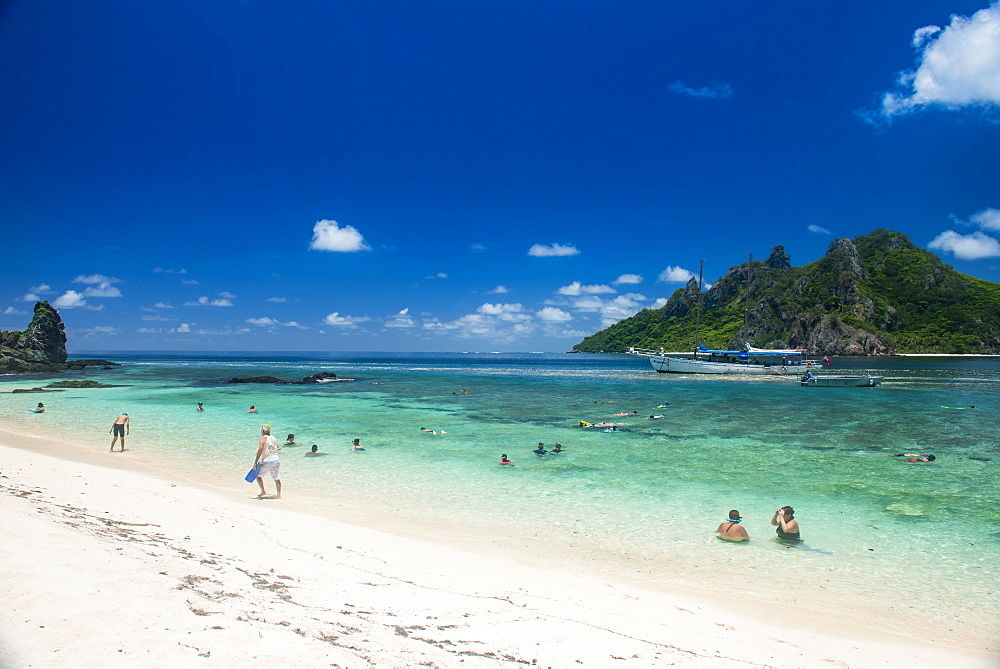 Beautiful white sand beach on Monuriki Island (Cast Away Island), Mamanuca Islands, Fiji, South Pacific