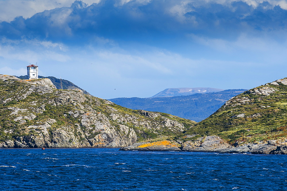 Lonely lighthouse in the Beagle Channel, Tierra del Fuego, Argentina, South America