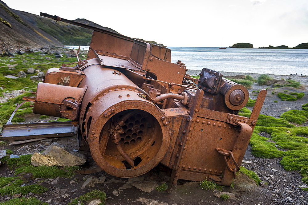 Rusty old steam train, Ocean Harbour, South Georgia, Antarctica, Polar Regions