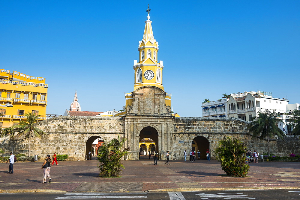 Torre del Reloj Publico (Public Clock Tower), UNESCO World Heritage Site, Cartagena, Colombia, South America