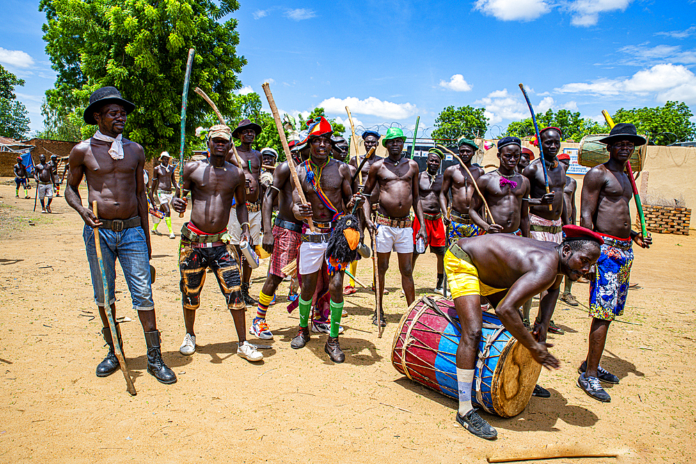 Men dancing at a tribal festival, Southern Chad, Africa