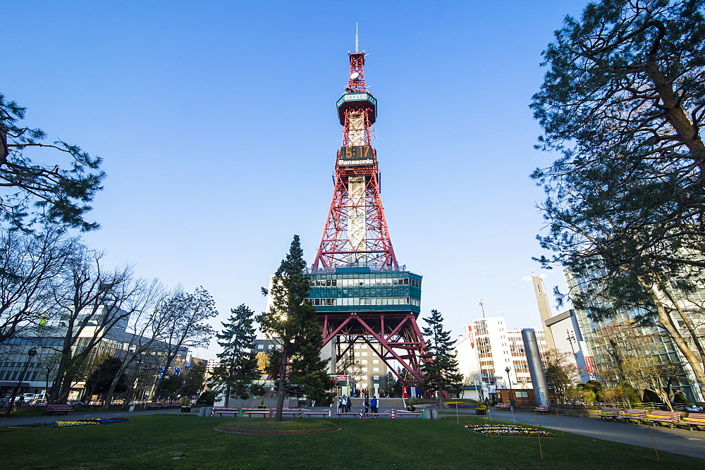 TV tower in downtown Sapporo, Odori Park, Hokkaido, Japan, Asia