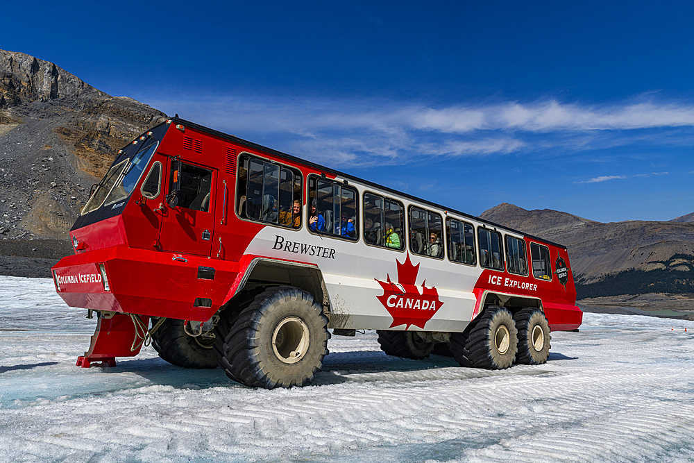 Specialized icefield truck on the Columbia Icefield, Glacier Parkway, Alberta, Canada, North America