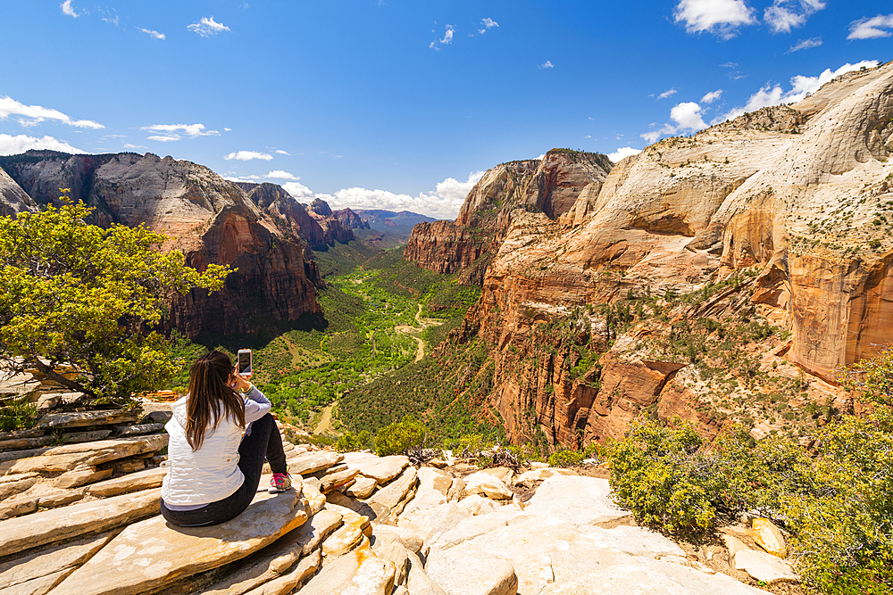 Enjoying the view from Angels Landing, Zion National Park, Utah, United States of America, North America