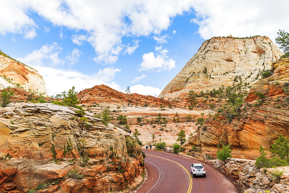 Driving through Zion National Park, Utah, United States of America, North America