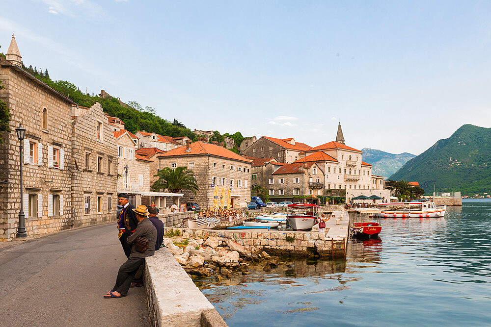 Promenade of Perast, Bay of Kotor, UNESCO World Heritage Site, Montenegro, Europe