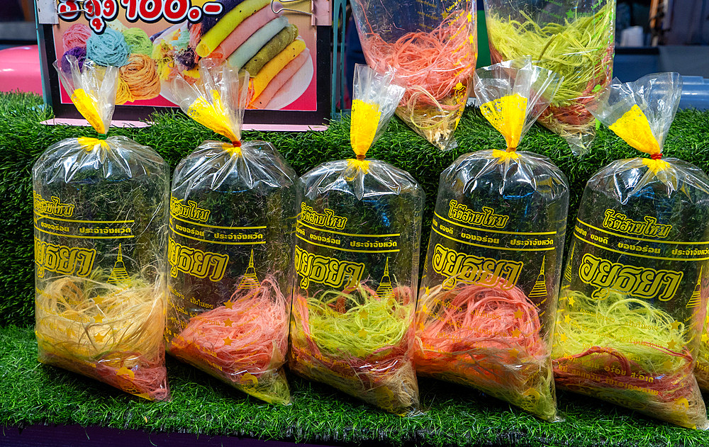 Tropical fruit juices for sale at a market stall, Chiang Mai, Thailand, Southeast Asia, Asia