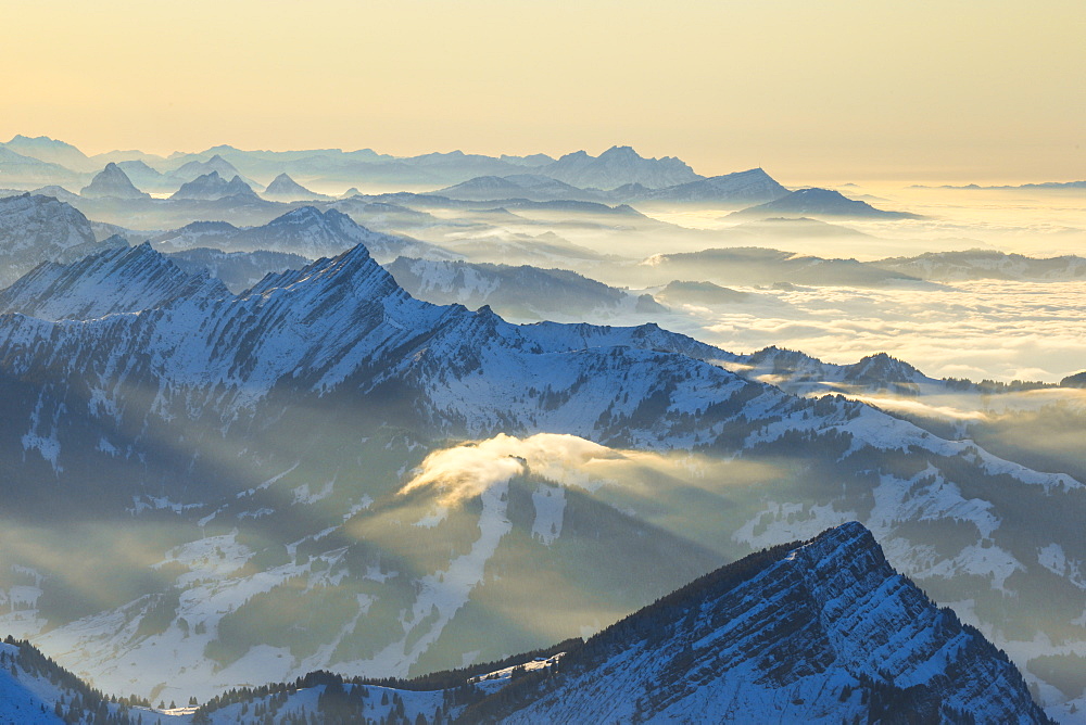 View from Saentis, Appenzell, Swiss Alps, Switzerland, Europe