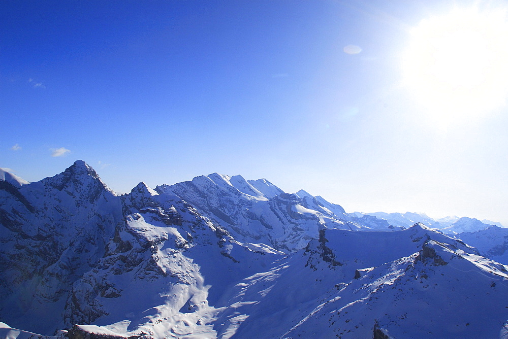 Swiss alps, mountains, winter, valley of lauterbrunnen, view from the schilthorn, 2970 m, bernese , bern, switzerland