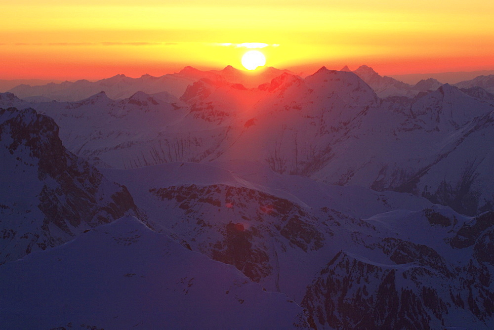 Swiss alps, mountains, winter, valley of lauterbrunnen, view from the schilthorn, 2970 m, bernese , bern, switzerland