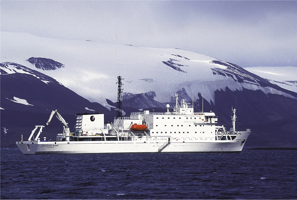 Tourism, antarctica. Deception island. Tourist ship anchored