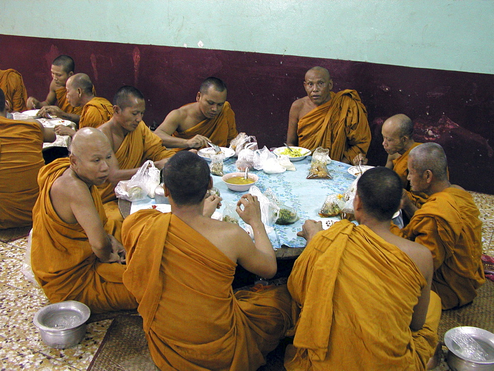 Thailand buddhist monks eating lunch wat prok bangkok